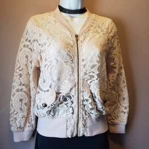 Lace Boho Zip Up Jacket Top Sz M
